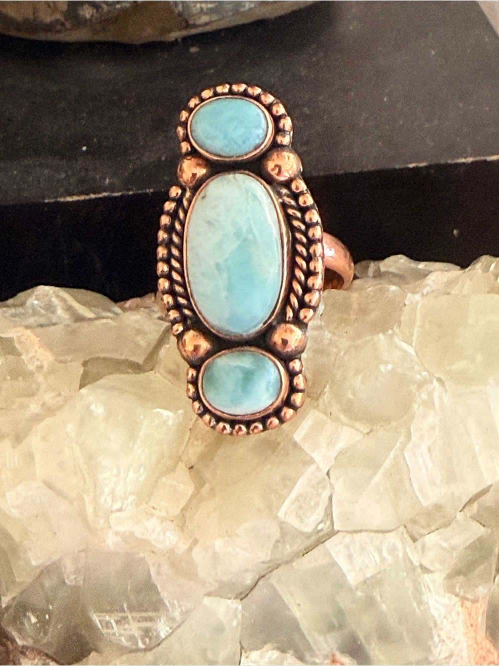 Larimar-Beautiful Volcanic Gemstone set in Copper
Symbolic of the Caribbean